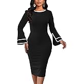 Church Dress for Women Flared Sleeve Midi Pencil Dress Elegant Teacher Office Business Wear to Work Dresses