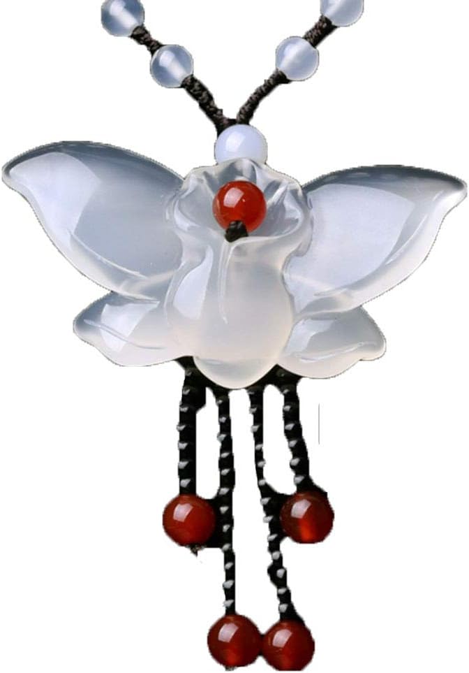 Fine Jewelry Natural Jade Medullary Necklace Pendant Carved Butterfly Lucky Best Wishes Women Men Jewelry