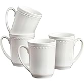 Everyday White by Fitz and Floyd Nevaeh Bone China Set of 4 Beaded Mugs, 17 ounces