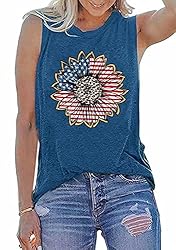 PECHAR 4th of July Tanks for Women Sunflower