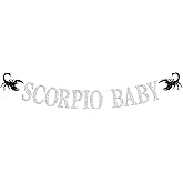 Scorpio Baby Banner, 12 Constellation Zodiac Scorpio, Horoscope, Astrology October November Baby Shower Baby's Birthday Party Decorations Supplies, Black Glitter