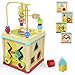 TOP BRIGHT Toys for 1 Year Old Boy and Girl Birthday Gifts, Activity Cube Wooden Educational Toys for One Year Old Bead Maze Shape Sorter