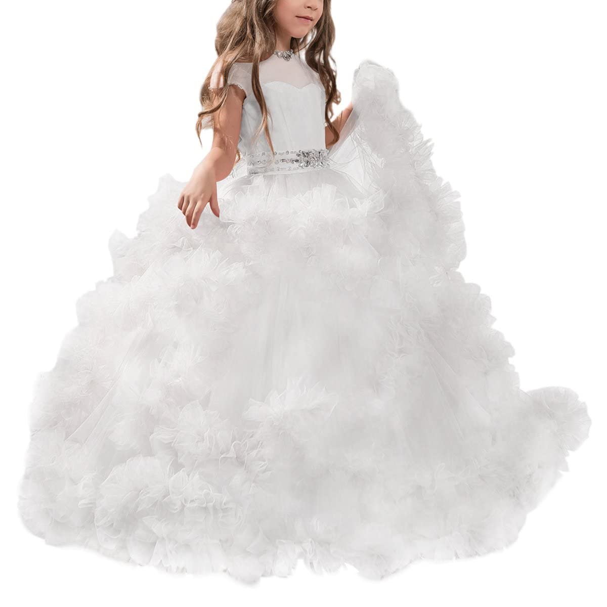 Stunning V-Back White Tulle Ball Gown For Girls - Flower Girl/Pageant Dress, Size 2 (Ages 2-12) - View #9