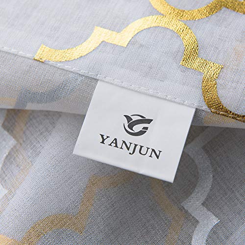 YJ YANJUN White Sheer Curtains 84 inches Long Trellis Gold Foil