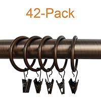 LiangTing 1.5" Diameter Decorative Copper Matte Metal Curtain Clip Ring Set of 42