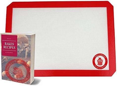 AmazeBake - Premium Silicone Baking Mat Extra durable FDA Approved - Non Stick, Heat Resistant, Healthy Cooking - Dimensions: 10” x 14-3/8” (25.4 cm x 36.5 cm) + Exclusive Recipe Ebook
