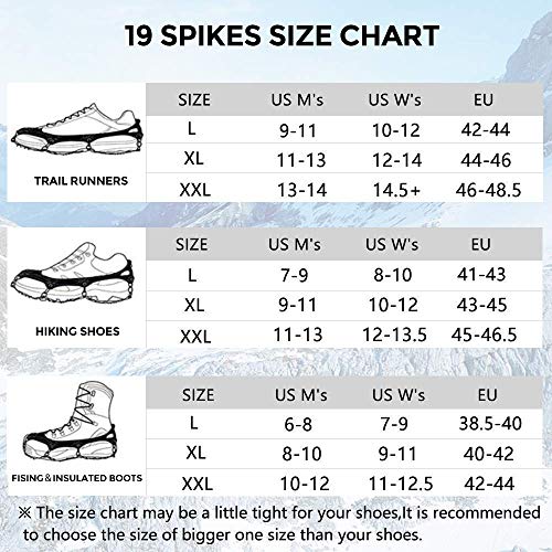 Uelfbaby Walk Traction Cleats Ice Snow Grips Anti Slip Stainless Steel Spikes 19 Teeths Crampons for Boots Shoes L/XL/XXL - Thumbnail 7