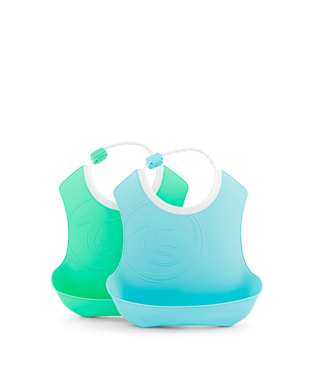 Twistshake 2X Baby Bibs with Crumb Tray, Waterproof, 4+ Months, Pastel Blue/Pastel Green
