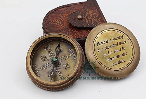 "Peace Is A Journey Of A Thousand Miles" Solid Brass Compass W/ Case