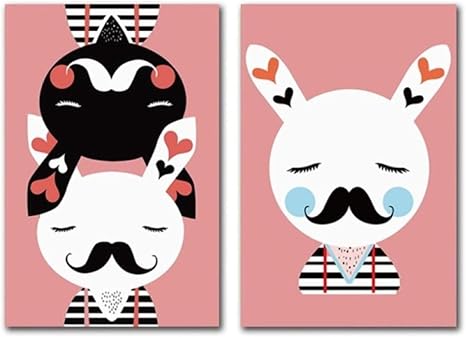 Amazon 北欧のポスターとプリントかわいいピンクの漫画動物のキャンバス絵画子供部屋の保育園の壁の絵モダンな家の装飾 40x60cmx2ボーダレス ウォールステッカー オンライン通販