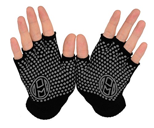 Mato & Hash Yoga Pilates Fingerless Exercise Grip Gloves - Black/Grey 3pack one size