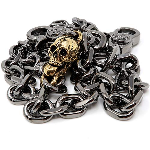 newtro Gold Skull Charm Biker Key Wallet Chain Trucker Jean Pants Chain for Men Key Chains Silver Black Gold 27" ZK21 (Black)
