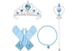 Cutey May Princess Dress Up Accessories for Girls Christmas Party Cosplay Set (Crown, Wand, Gloves, Necklace)