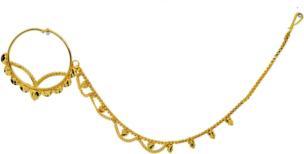 Srijacollections Gold Plated Nath Nose Rings Bridal Wedding Jewellery for Women