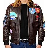 Jild Aviator Tom Multiple Patches Cruise Genuine Leather Jacket Men - G1 USAAF Pilot Fur Collar Maveric Bomber Leather Jacket
