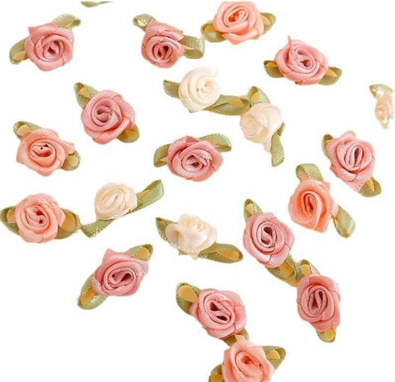 Photo 1 of 100 Pcs 15mm Mini Rose Flowers Satin Ribbon Bows Appliques, Fabric Ribbons, DIY Sewing Craft Accessories, Mini Roses for Crafts, Wedding Bride Gift Decorations, Arts Crafting Accessories