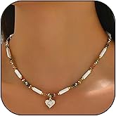 TACBSP Boho Beaded Heart Necklace for Women Crystal Heart Pendant Necklace Colorful Random Beaded Choker Necklaces All Season Jewelry Gift
