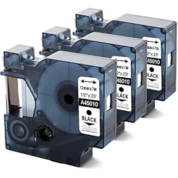 AOJE Compatible Label Tape Replacement for Dymo 45010 S0720500 Black on Clear 1/2'' W x 23' L Work with DYMO LabelManager 280 LabelManager 160 LabelManager 360D LabelWriter 450 Duo / 3-Pack