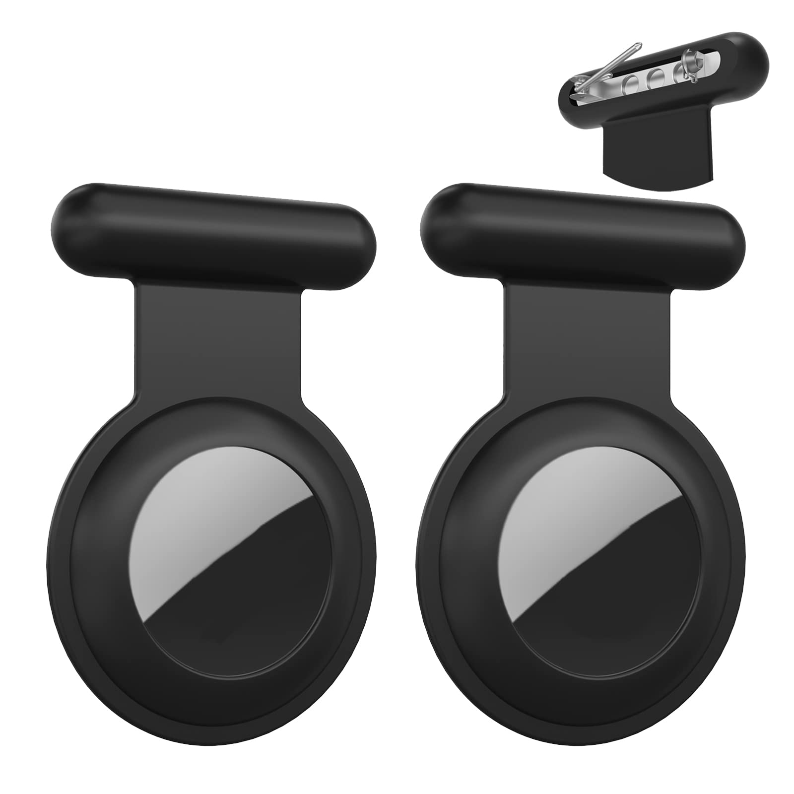 Photo 1 of AirTag Holder with Safety Pin(2 Pack, Black), Hidden Wearable AirTag Case with Badge Brooch Clip for Clothes of Kids, Teens, Toddler. Compatible with Apple Air Tag GPS Tracker