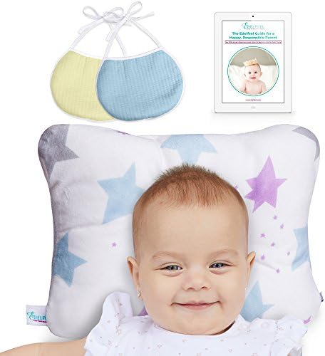 Baby Pillow Head Shaping | Newborn Pillow for Sleeping | Breathable & Washable Prevent Flat Head Infant Pillow | Include Baby Shower Gift 2 Baby Bibs and Ebook