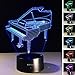 VELAN 3D Visual Lamp Piano Musical Instruments Best Bithday Gift Acrylic Table Night Light Furniture Decorative Illusion Colorful 7 Color Change Household Desk Accessories