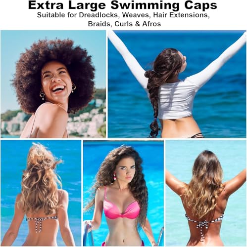Extra Large Swim Cap for Braids and Dreadlocks, Waterproof Silicone Swimming Caps for Long Hair, Weaves, Extensions, Curls & Afros, Waterproof Adult Swim Hats Bathing Caps for Women Men