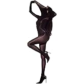 ZCGFKANYU Body Stockings For Women Sexy Lingerie Oil Shiny Bodystocking High Neck Nylon Full Body Stocking