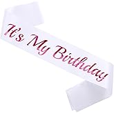 LXYXUUN It's My Birthday Sash White, Pink Foil Birthday Sash for Women or Girl 16th 18th 21st 30th Bday Sash Gift Ideas Funny Birthday Party Decorations
