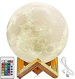 Kitty KIDO - 3D Printed Moon Lamp 16 Colors, Dimmable with Remote&Touch Control (5.9 inches), USB Rechargeable, Favorite for Kids and Home Decorative Gifts, Moon Light Dinner
