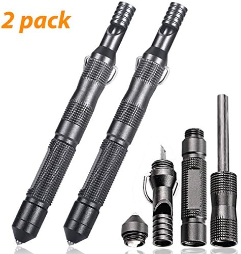 Modkin Magnesium Fire Starter, Survival Whistle Keychain and Glass Breaker, 3 in 1 Outdoor Survival Tool for Camping Hiking - Black (Two Pack)