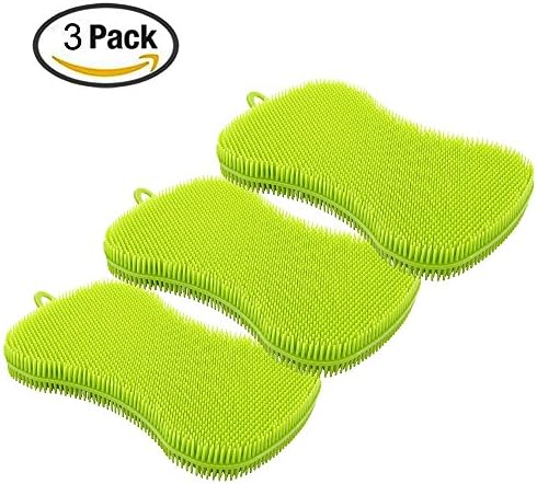 Silicone Sponge Multipurpose Antibacterial Silicone Scrubber for Kitchen Brush Pot Pan Dish Bowl Pot Holder -Wash Fruit and Vegetable 3-Pack by Winnas
