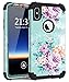 PIXIU for iPhone Xs Max case,3 in 1 Hybrid Hard PC Soft Rubber Heavy Duty Rugged Shockproof Protective Phone Cover for iPhone Xs Max 6.5 Inch 2018 Released Peonies Floral