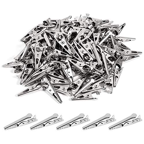 Xuzxinze 100PCS 1.06IN / 27mm Mini Metal Alligator Clips, Crocodile Clamps Silver Tone Plated Line Spring Clamps.