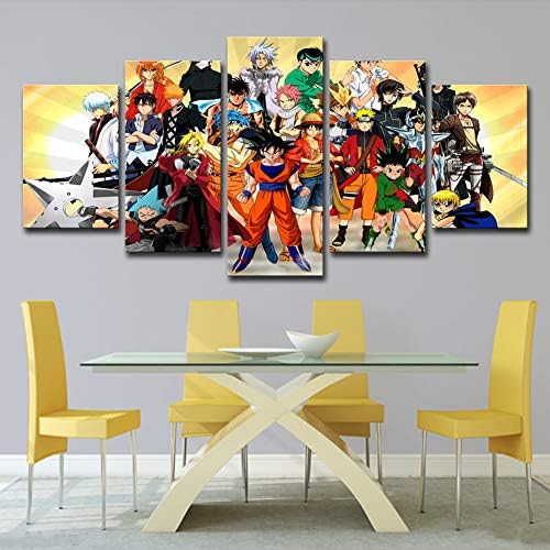 ZEMER Wall Art Canvas Print Painting Pictures of Dragon Ball Goku One Piece Luffy and Naruto Anime Character 5 Piece Paintings The Picture for Living Room Decoration,B,20x30x2+20x40x2+20x50x1