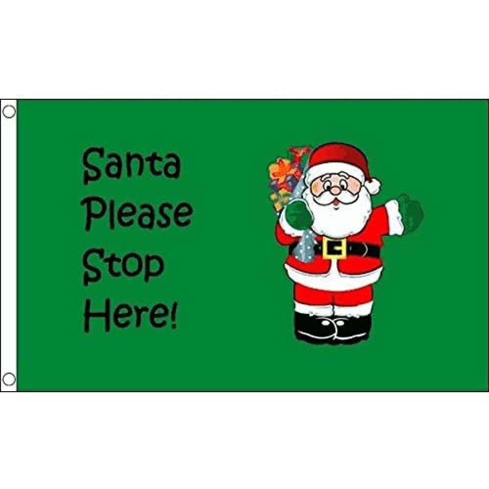 AZ FLAG - Santa Stop Here Flag - 3x5 Ft - 100D Polyester Merry Christmas Banner with Two Metal Grommets - Fade Resistant - Vivid Colors - 3' x 5' Feet - 150x90 Cm
