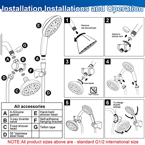 Luxsego Dual 7Setting High Pressure Shower Heads Combo with 59" Hose