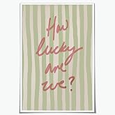 How Lucky Are We Pink Green Preppy Wall Art Inspirational Quote Canvas Print Poster for Girls Room Dorm Decor Unframed 8x12"
