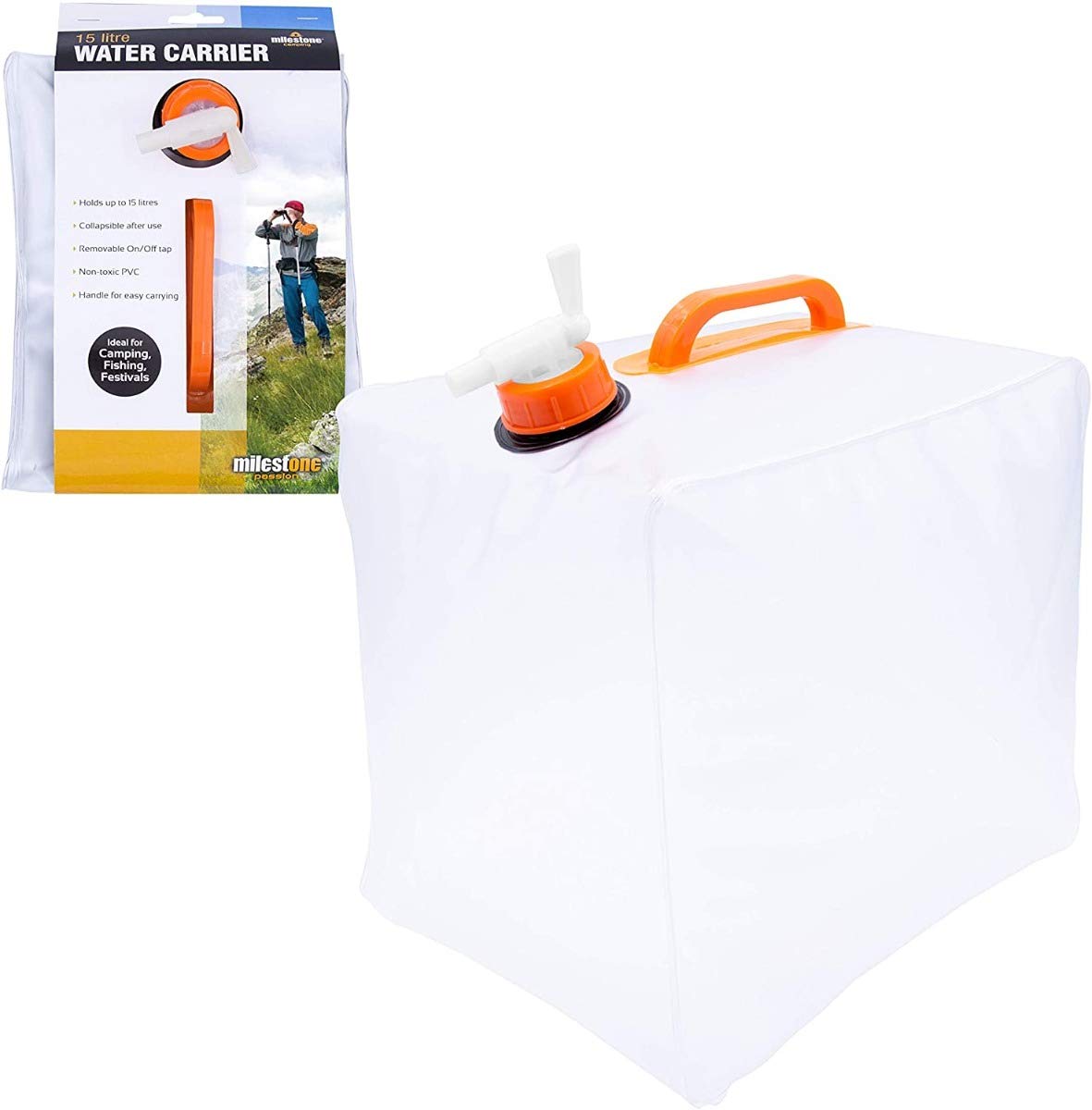 Milestone Camping 65870 15L Water Carrier with Tap/Collapsible and Portable with Carry Handle for Camping, Festivals, Fishing Trips and Picnics