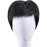 UUYYEO Black Synthetic Straight Wig, 25 x 15cm, Men's Realistic Layered Wig, Halloween Costume Wig, Cosplay Party Wig