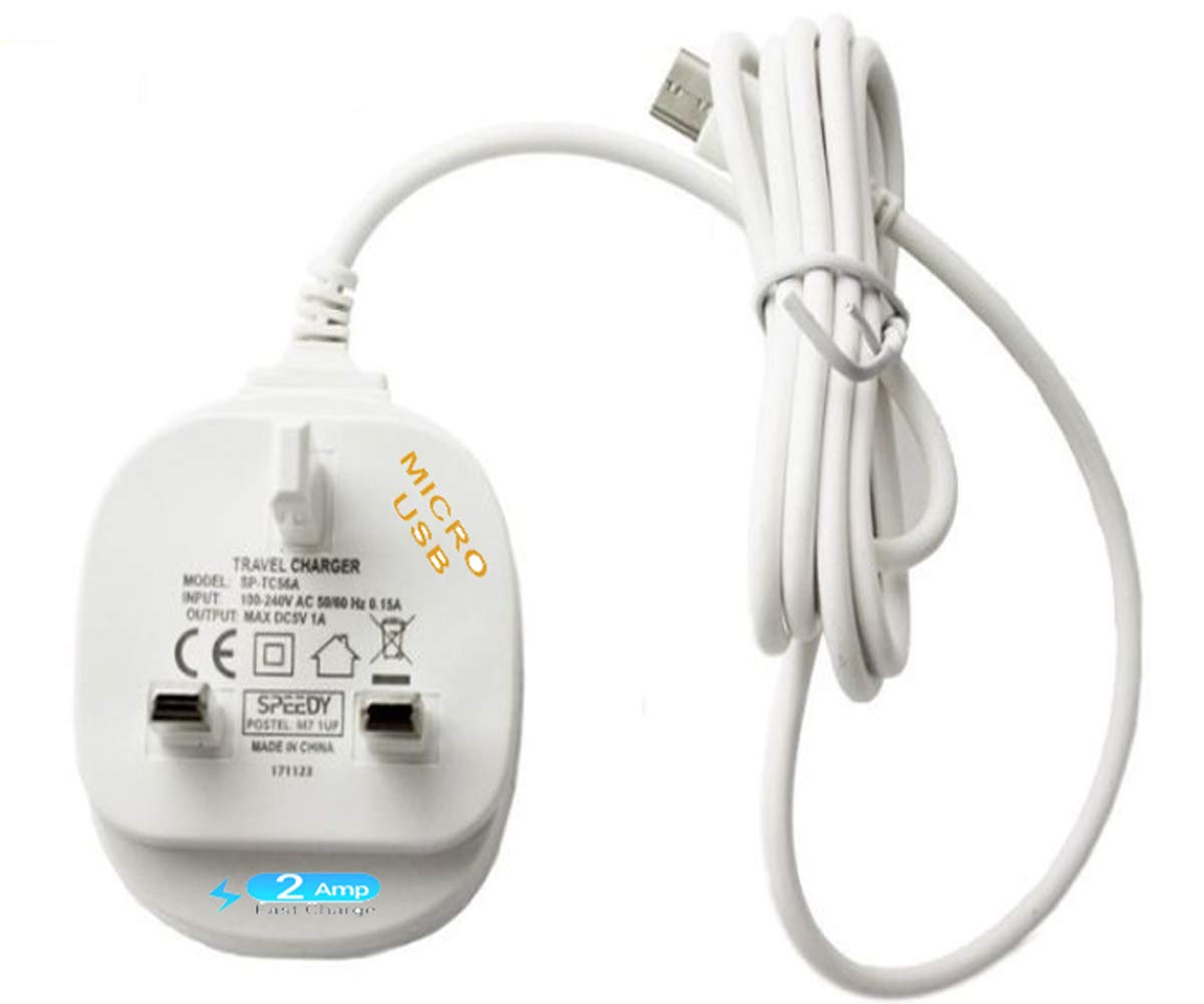 For Huawei Y5 2019 / Y6 2019 / Y7 2019 - Mains Charger Adapter Micro USB Fast Charger UK 3 Pin Connector For Huawei Y5 2019 / Y6s 2019 / Y7 2019 (WHITE)