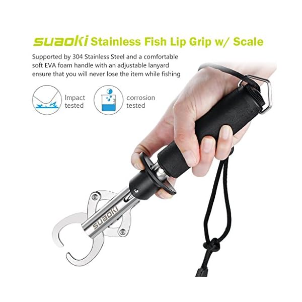 Suaoki-Stainless-Steel-Fish-Lip-Gripper-Grabber-Grip-Two-sided-Trigger-Tool-Fish-Holder-with-Scale-Max-33-lbs-15kg-EVA-Foam-Handle-Adjustable-lanyard