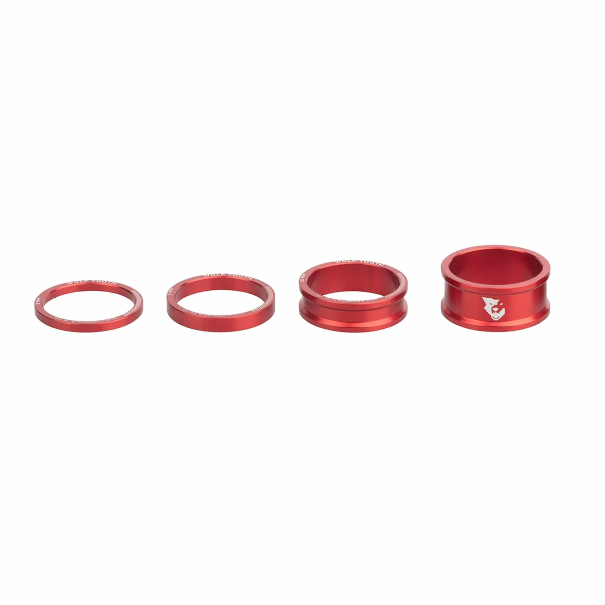 Wolf Tooth | Precision Premium headset Spacers KIT1 | Red | Lightweight Aluminium Headset Accessories Wide Colour Range