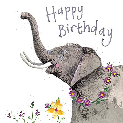 Alex Clark Happy Birthday Elephant Card - Floral - Animal - Nature - Flowers - Greeting Card - Cards To Celebrate - Designed and Printed in the UK…
