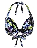 Hilor Women's Vintage 50s Front Tie Bikini Tops Printed Halter Tankini Swimsuit Top