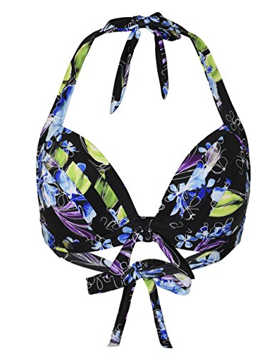 Hilor Women's Vintage 50s Front Tie Bikini Tops Printed Halter Tankini Swimsuit Top