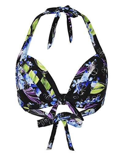 Hilor Women's Vintage 50s Bikini Tops Printed Halter Tankini Swimsuit Top Blue Floral 10