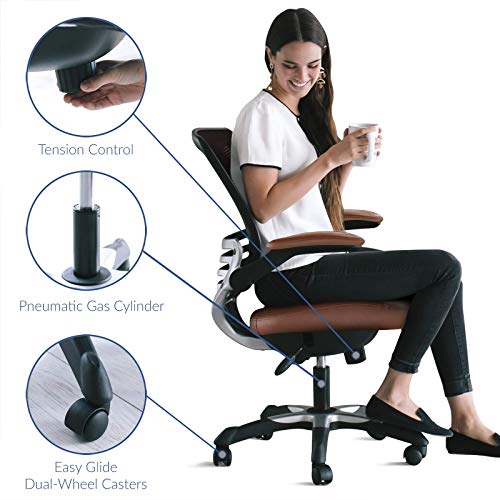 Modway Edge Mesh Back and Tan Vinyl Seat Office Chair With Flip-Up Arms - Ergonomic Desk And Computer Chair