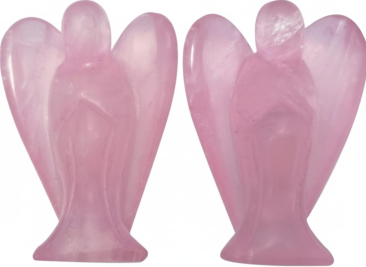 Mina Heal Guardian Angel Figurines Set of 2, Pocket Size, Made Rose Quartz Gemstone Crystal Representing Love, Peace & Healing…