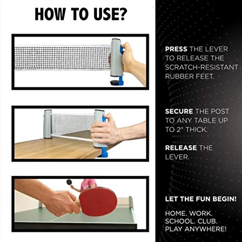 Sunshinehomely SHL Retractable Portable Ping Pong Nets, Adjustable Table Tennis Replacement Net, Mobile Travel Holder - Adjustable Length 190 (max) x 14.5cm (Gray) - Thumbnail 5