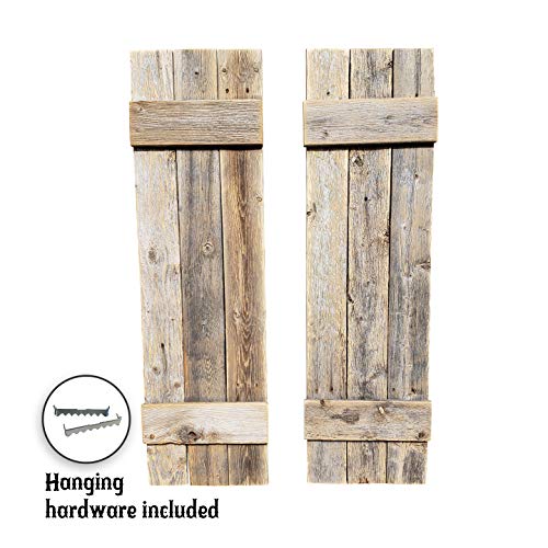 Rustic Shutters Made from 100% Reclaimed Weathered Wood - Perfect for Farmhouse Barnwood Style Decor - Set of 2 - Made in The USA (11"x36")